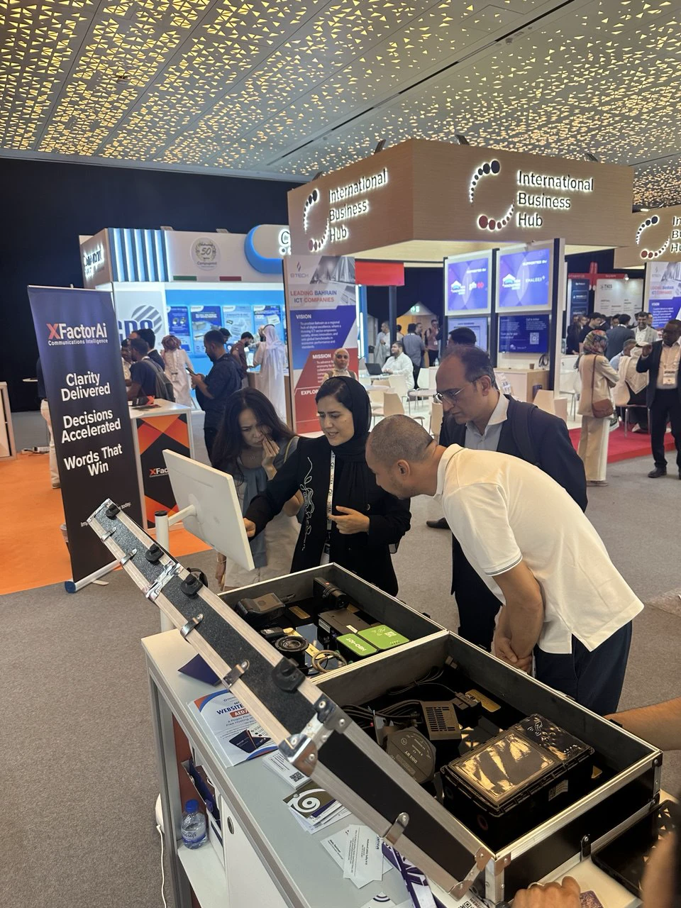 Fatemeh Jamali demonstrating an IoT product at an international trade show