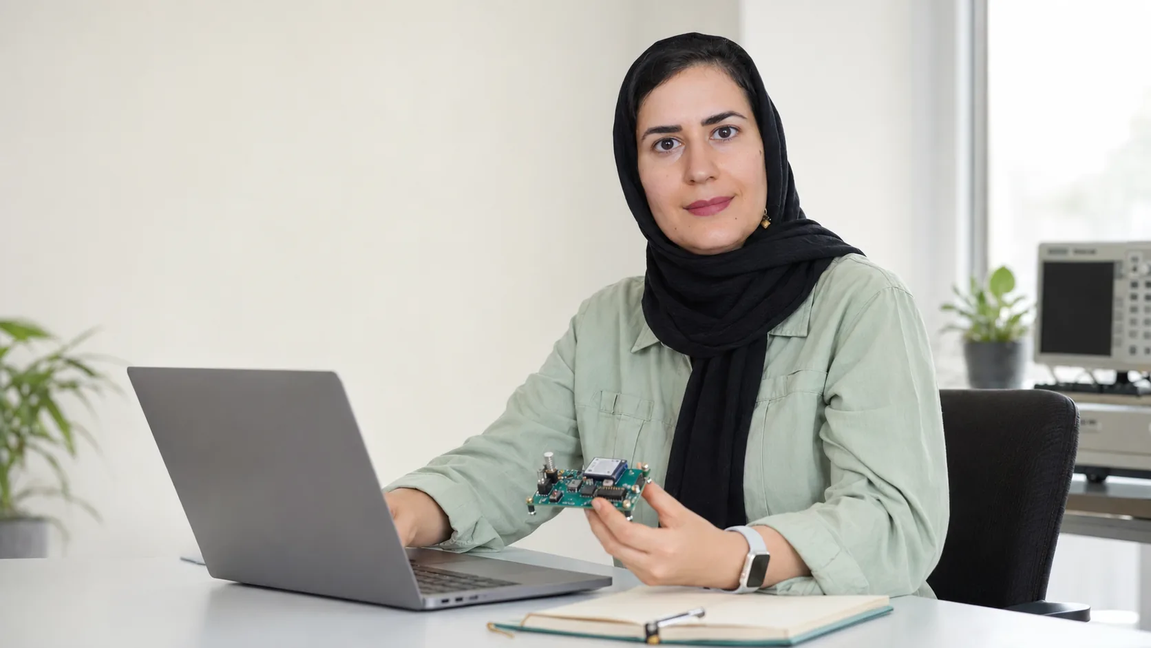 Fatemeh Jamali working on an IoT product